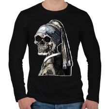 PRINTFASHION (Csontváz) Leány gyöngy fülbevalóval  - Férfi hosszú ujjú póló - Fekete férfi póló