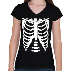 PRINTFASHION Csontváz - Női V-nyakú póló - Fekete
