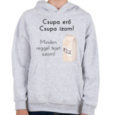 PRINTFASHION csupa erő csupa izom - Gyerek kapucnis pulóver - Sport szürke