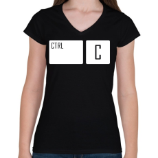PRINTFASHION Ctrl + C - Női V-nyakú póló - Fekete