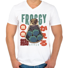 PRINTFASHION Cuki békák - Férfi V-nyakú póló - Fehér férfi póló