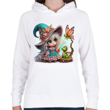 PRINTFASHION Cuki boszorkány sárkánnyal - Női kapucnis pulóver - Fehér női pulóver, kardigán