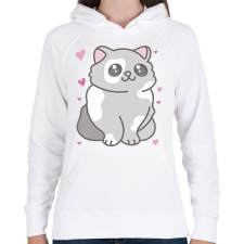 PRINTFASHION Cuki cica - Női kapucnis pulóver - Fehér női pulóver, kardigán