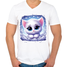 PRINTFASHION Cuki cicus - Férfi V-nyakú póló - Fehér férfi póló