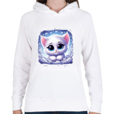 PRINTFASHION Cuki cicus - Női kapucnis pulóver - Fehér női pulóver, kardigán