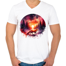 PRINTFASHION Cuki erdei róka - Férfi V-nyakú póló - Fehér férfi póló
