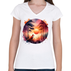 PRINTFASHION Cuki erdei róka - Női V-nyakú póló - Fehér