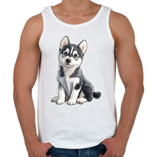 PRINTFASHION Cuki Husky Kölyök - Férfi atléta - Fehér atléta, trikó