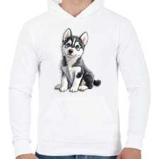 PRINTFASHION Cuki Husky Kölyök - Férfi kapucnis pulóver - Fehér férfi pulóver, kardigán