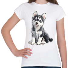 PRINTFASHION Cuki Husky Kölyök - Női póló - Fehér női póló