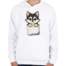 PRINTFASHION Cuki Husky Zsebben - Gyerek kapucnis pulóver - Fehér gyerek pulóver, kardigán