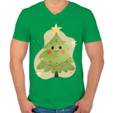 PRINTFASHION Cuki karácsonyfa - Férfi V-nyakú póló - Zöld férfi póló