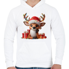 PRINTFASHION Cuki karácsonyi rénszarvas - Férfi kapucnis pulóver - Fehér férfi pulóver, kardigán