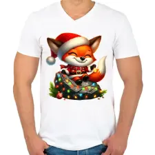 PRINTFASHION Cuki karácsonyi róka - Férfi V-nyakú póló - Fehér férfi póló