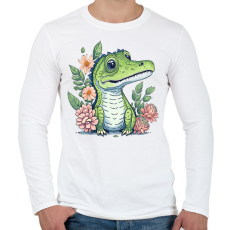 PRINTFASHION Cuki krokodil virágokkal - Férfi hosszú ujjú póló - Fehér