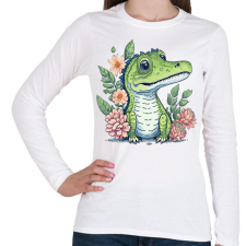 PRINTFASHION Cuki krokodil virágokkal - Női hosszú ujjú póló - Fehér női póló