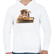 PRINTFASHION Cuki kutya könyvet olvas - Férfi kapucnis pulóver - Fehér férfi pulóver, kardigán
