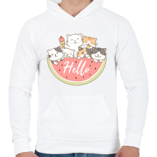PRINTFASHION Cuki macskák dinnyével - Férfi kapucnis pulóver - Fehér férfi pulóver, kardigán