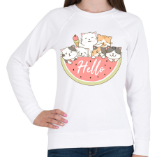 PRINTFASHION Cuki macskák dinnyével - Női pulóver - Fehér női pulóver, kardigán