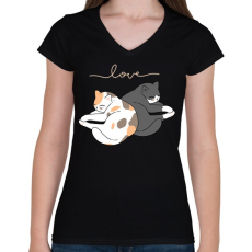 PRINTFASHION Cuki macskák - Női V-nyakú póló - Fekete