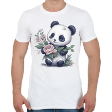 PRINTFASHION Cuki panda virágokkal - Férfi póló - Fehér