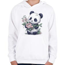PRINTFASHION Cuki panda virágokkal - Gyerek kapucnis pulóver - Fehér gyerek pulóver, kardigán