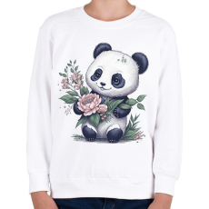 PRINTFASHION Cuki panda virágokkal - Gyerek pulóver - Fehér