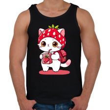 PRINTFASHION Cuki szamóca cica - Férfi atléta - Fekete atléta, trikó