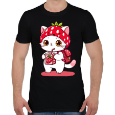 PRINTFASHION Cuki szamóca cica - Férfi póló - Fekete férfi póló