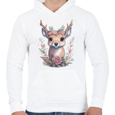 PRINTFASHION Cuki szarvas bébi virágokkal - Férfi kapucnis pulóver - Fehér férfi pulóver, kardigán