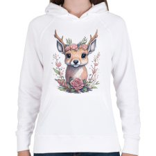 PRINTFASHION Cuki szarvas bébi virágokkal - Női kapucnis pulóver - Fehér női pulóver, kardigán