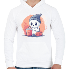 PRINTFASHION Cuki Szellem Pumpkin Spice Lattéval - Férfi kapucnis pulóver - Fehér