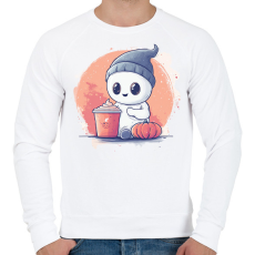 PRINTFASHION Cuki Szellem Pumpkin Spice Lattéval - Férfi pulóver - Fehér