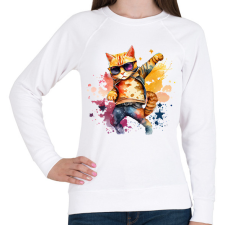 PRINTFASHION Cuki szupersztár macska - Női pulóver - Fehér női pulóver, kardigán