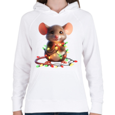 PRINTFASHION Cuki vicces karácsonyi party egér - Női kapucnis pulóver - Fehér női pulóver, kardigán