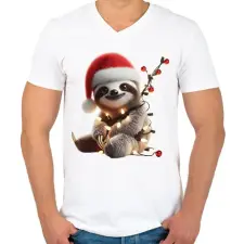 PRINTFASHION Cuki vicces karácsonyi party lajhár - Férfi V-nyakú póló - Fehér férfi póló