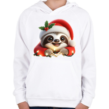 PRINTFASHION Cuki vicces karácsonyi party lajhár - Gyerek kapucnis pulóver - Fehér gyerek pulóver, kardigán