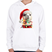 PRINTFASHION Cuki vicces karácsonyi party láma - Gyerek kapucnis pulóver - Fehér gyerek pulóver, kardigán