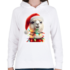 PRINTFASHION Cuki vicces karácsonyi party láma - Női kapucnis pulóver - Fehér