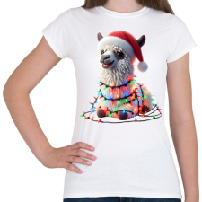 PRINTFASHION Cuki vicces karácsonyi party láma - Női póló - Fehér női póló