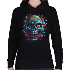 PRINTFASHION Cukorka koponya - Női kapucnis pulóver - Fekete női pulóver, kardigán