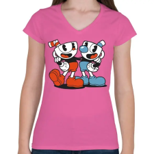 PRINTFASHION Cuphead - Női V-nyakú póló - Rózsaszín női póló