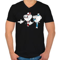PRINTFASHION Cuphead - Pulp Fiction - Férfi V-nyakú póló - Fekete