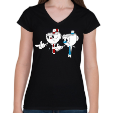PRINTFASHION Cuphead - Pulp Fiction - Női V-nyakú póló - Fekete női póló