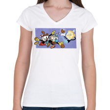 PRINTFASHION Cuphead sütik - Női V-nyakú póló - Fehér női póló