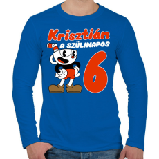 PRINTFASHION Cuphead Szülinap - Egyedi névvel - Férfi hosszú ujjú póló - Királykék