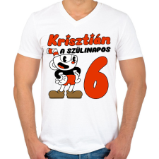 PRINTFASHION Cuphead Szülinap - Egyedi névvel - Férfi V-nyakú póló - Fehér férfi póló