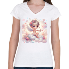 PRINTFASHION Cupido célba vett - Női V-nyakú póló - Fehér