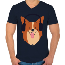 PRINTFASHION Cute doggo - Férfi V-nyakú póló - Sötétkék férfi póló