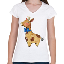 PRINTFASHION Cute Giraffe boy - Női V-nyakú póló - Fehér női póló